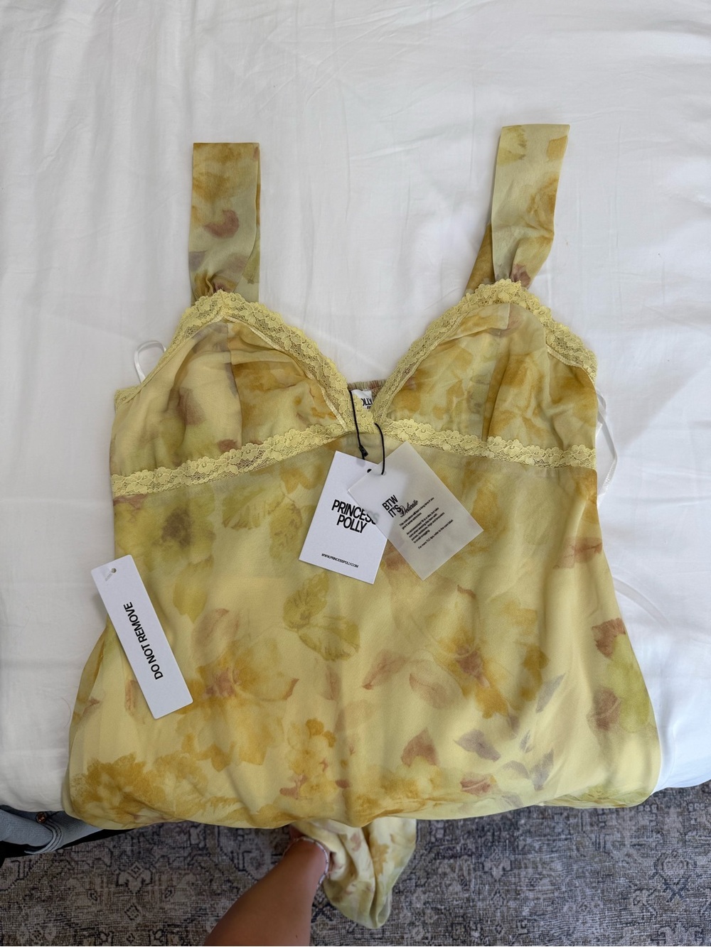 NWT Princess Polly Fernwood Maxi Dress Yellow Floral Lace Trim Size US 8